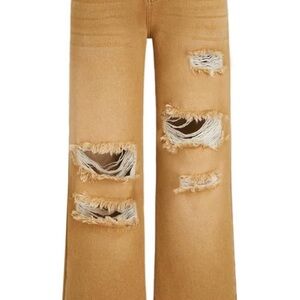Cider Dark Tan Distressed Flare Jeans